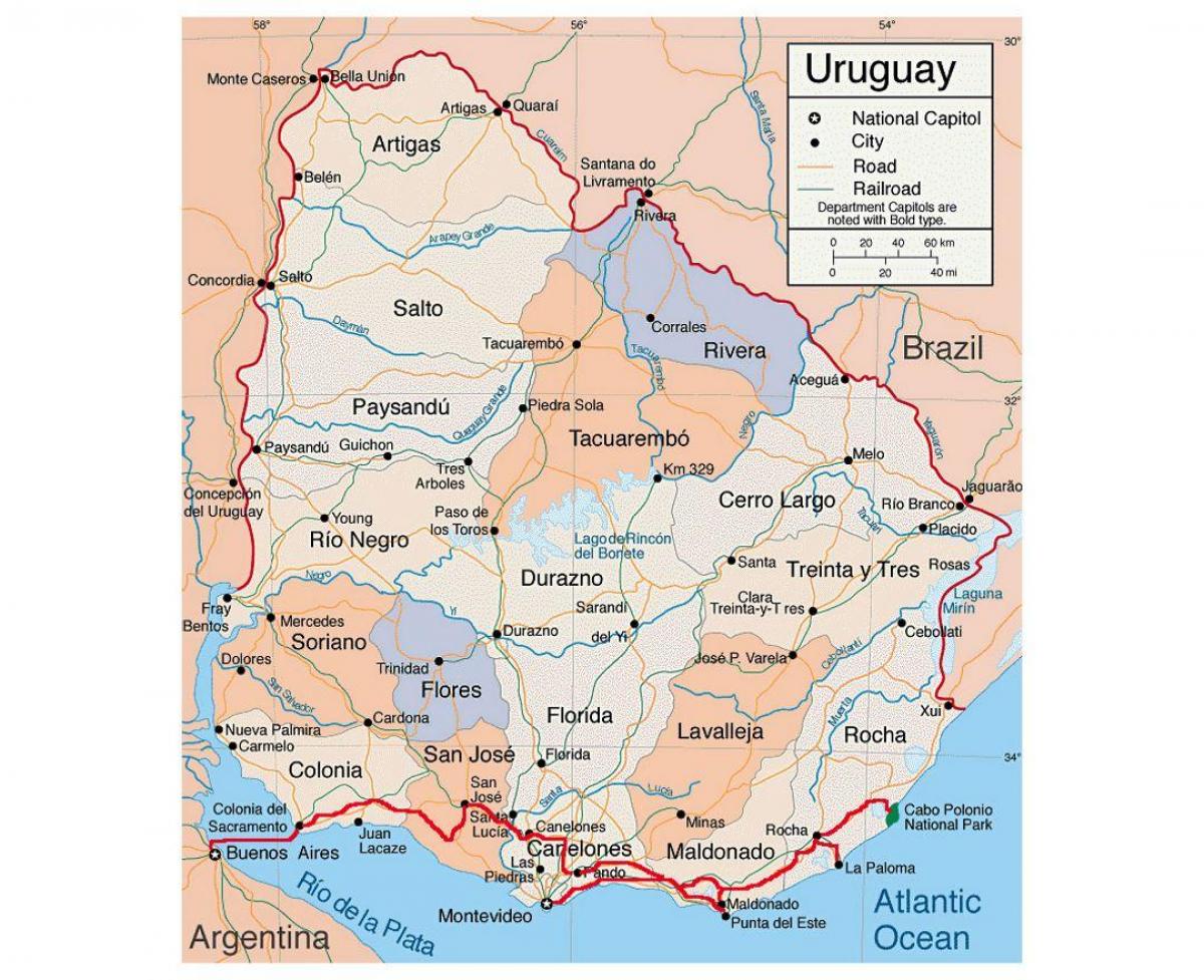 Kartta Uruguayn kanssa citie